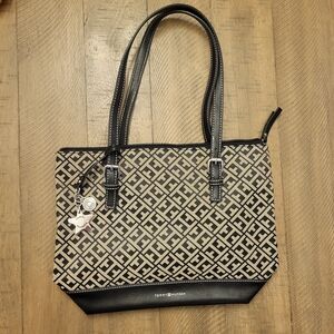 Tommy Hilfiger Black and Tan Women's Tote Bag